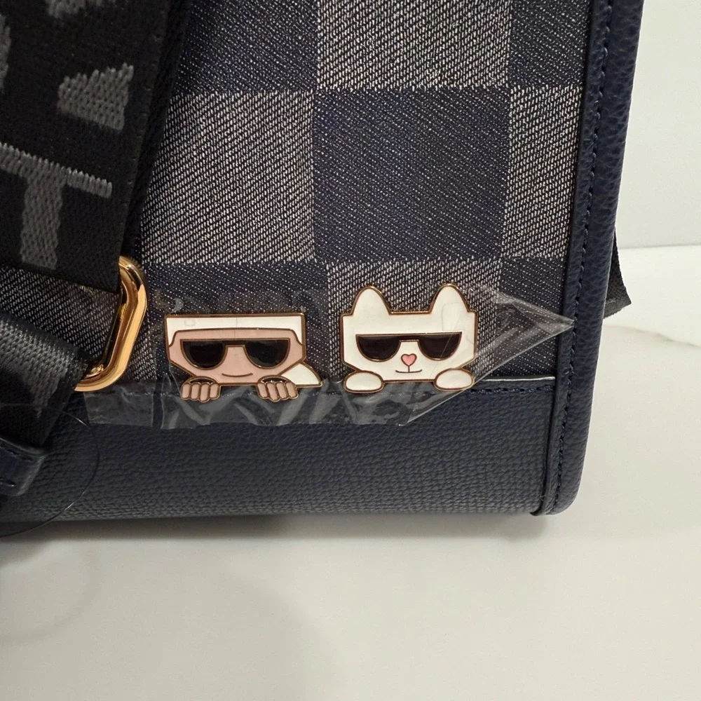 Karl Lagerfeld MAYBELLE Karl+Cat Double Top Handle Satchel Crossbody Bag NEW
